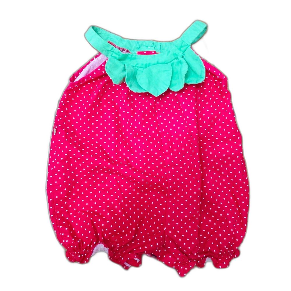 Goodlad Baby Girl Strawberry Polka Dot Bubble Romper – 12 Months